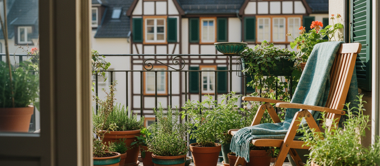 Balkon Pflanzen Fachwerkhaus Blick
