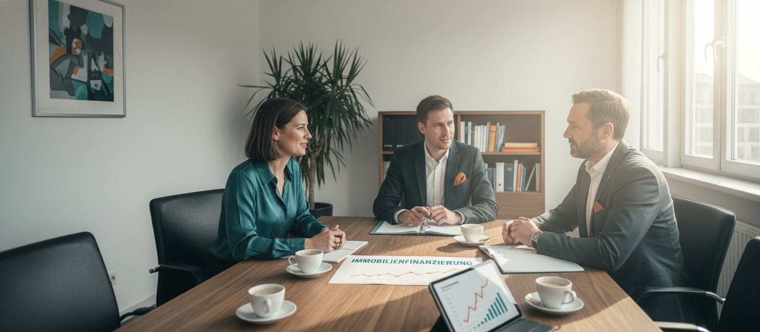 Bankberatung: drei Personen am Besprechungstisch