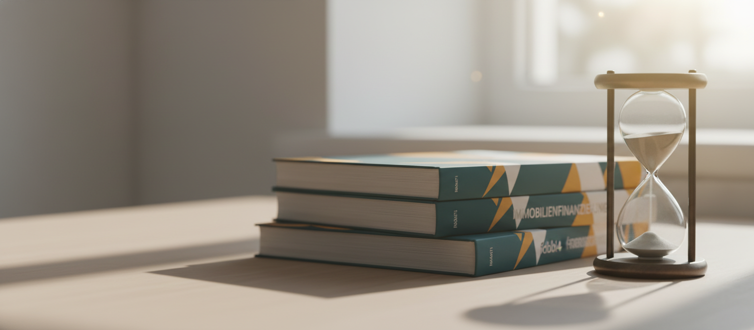 Bücher mit Sanduhr auf Tisch