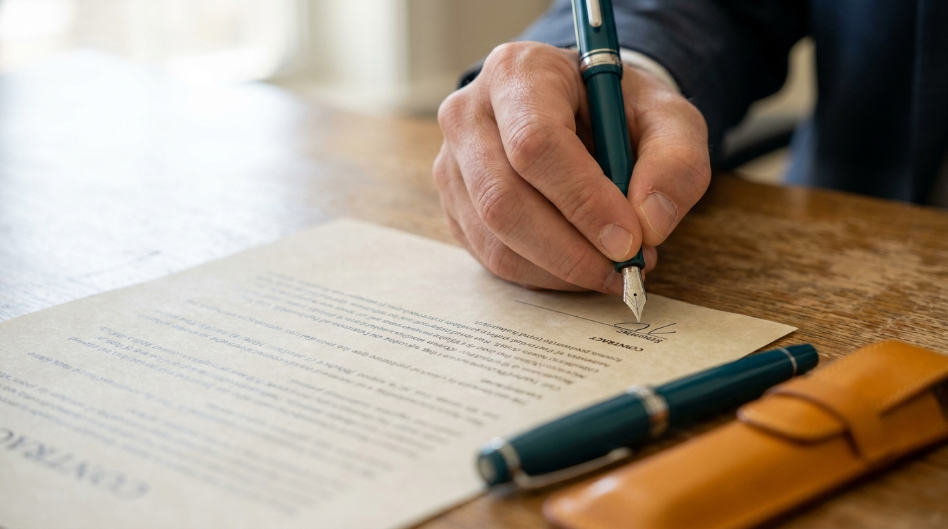 Hand mit Füller bei einer Vertrags-Unterschrift