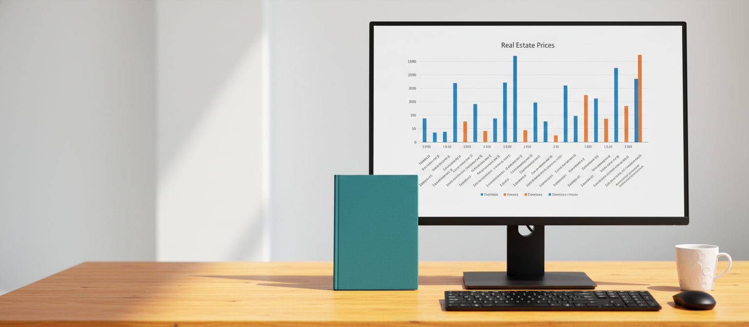 Monitor mit Immobilienpreise auf Balkendiagramm