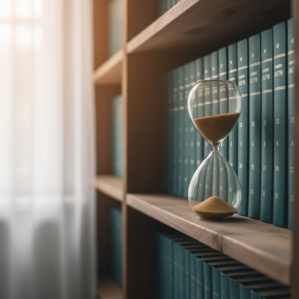 Sanduhr vor einem Bücherregal