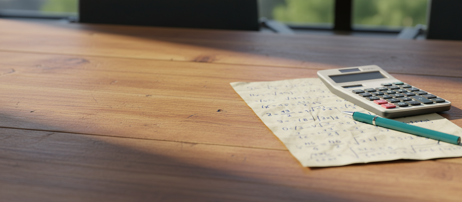 Taschenrechner mit Notizen auf Stift