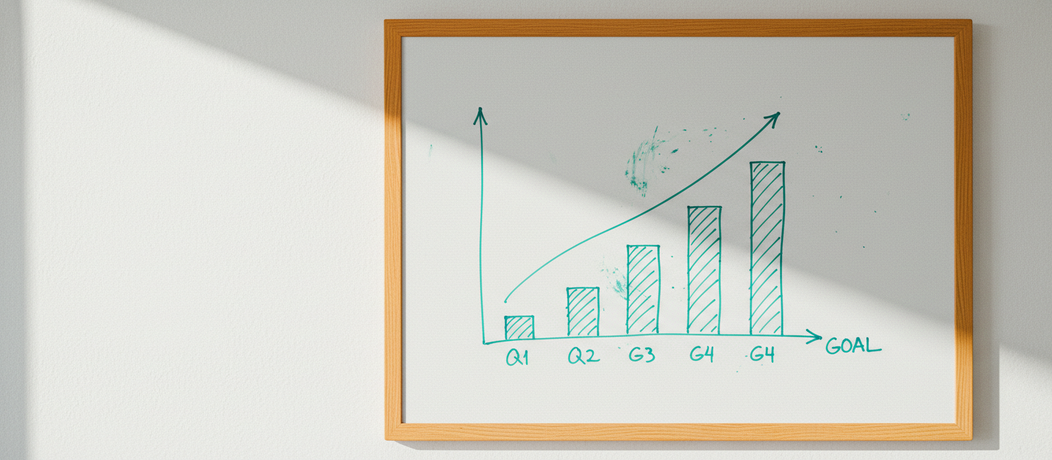 Whiteboard mit Balkendiagramm auf Wachstum